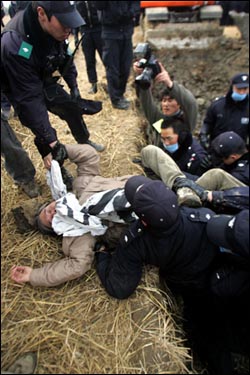 미군기지 확장예정지인 팽성읍 도두리가 고향인 가수 정태춘씨가 굴삭기가 파 놓은 구덩이에 들어가서 항의하다 경찰에 강제연행당했다. 